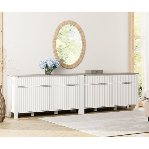 WAMPAT Modern 2-in-1 Sideboard Buffet Cabinet, Coffee Bar Cabinet with Drawers and Adjustable Shelves White
