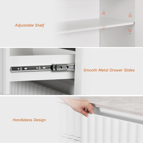 WAMPAT Modern 2-in-1 Sideboard Buffet Cabinet, Coffee Bar Cabinet with Drawers and Adjustable Shelves White