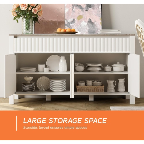 WAMPAT Modern 2-in-1 Sideboard Buffet Cabinet, Coffee Bar Cabinet with Drawers and Adjustable Shelves White