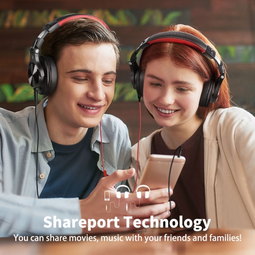 Casque d'écoute avec fil OneOdio avec longs cordons, deux prises et ShaReports - A71 rouge