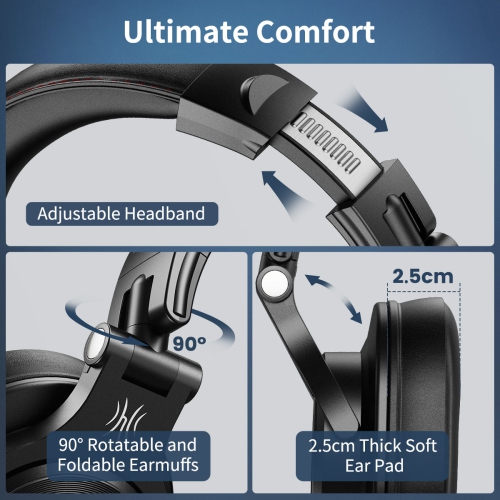 OneOdio Over-Ear Wired Headphones Corded Headphones with Dual Plugs Hi-res Stereo Sound & Mic Long Cords-A71 Black