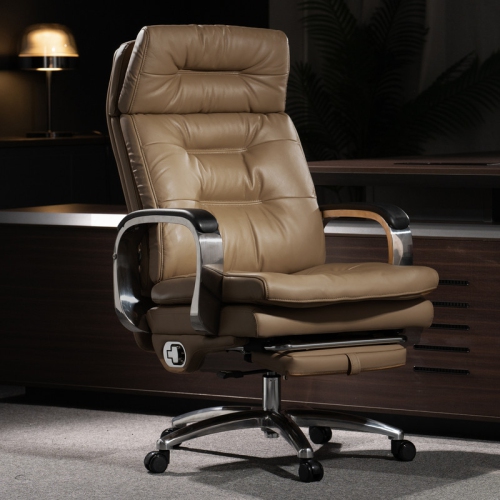 Kinnls Vane Massage Office Chair with Footrest Fully Reclining Managerial & Executive Genuine Leather Desk Task Chairs 400lbs