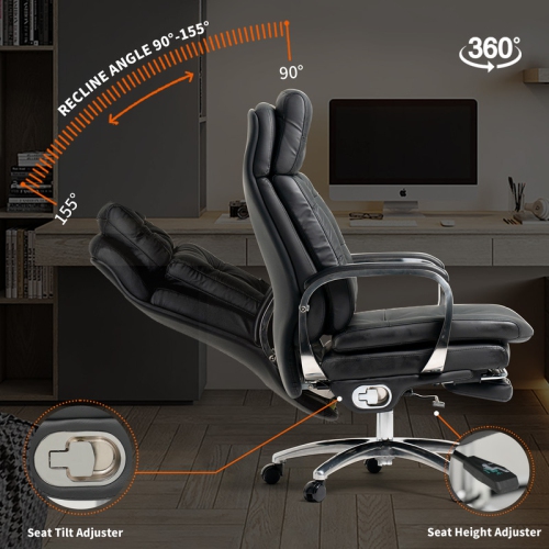 Kinnls Vane Massage Office Chair with Footrest Fully Reclining Managerial & Executive Genuine Leather Desk Task Chairs 400lbs