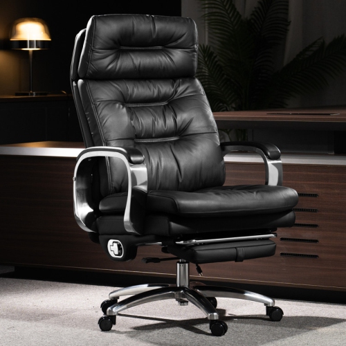 Kinnls Vane Massage Office Chair with Footrest Fully Reclining Managerial & Executive Genuine Leather Desk Task Chairs 400lbs