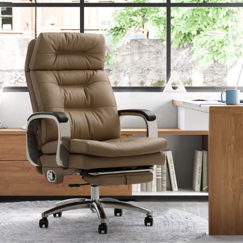 Kinnls Vane Massage Office Chair with Footrest Fully Reclining Managerial & Executive Genuine Leather Desk Task Chairs 400lbs