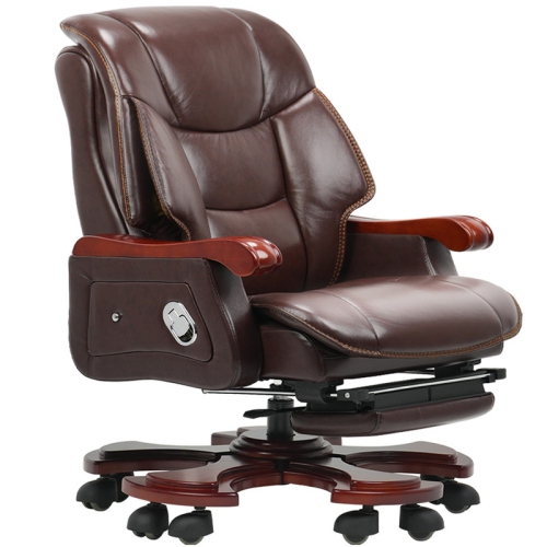 Kinnls Jones Fully Reclining Office Chair Massage Chair with Footrest Genuine Leather with Solid Wood High Back Executive Office Chair