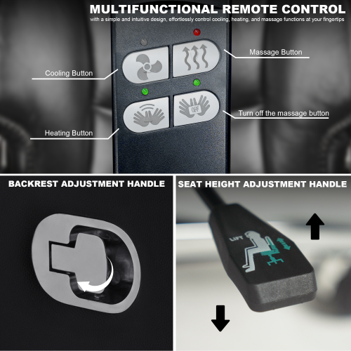 Kinnls Jones Fully Reclining Office Chair Ventilation, Heating Massage Chair with Footrest Genuine Leather with Solid Wood High Back Executive Office