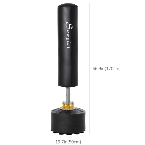 Soozier Free Standing Punch Bag Boxing Stand, Height Adjustable, with Fillable Base, Absorption Springs, Suction Cups, for Home Gym Professional