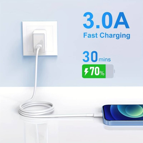 20W USB C to lightening 8-Pin Charger Cable - Fast Charging Cord for iPhone 14, 13, 12, 11/Mini/Pro/ProMax/iPad 8/Pro - White