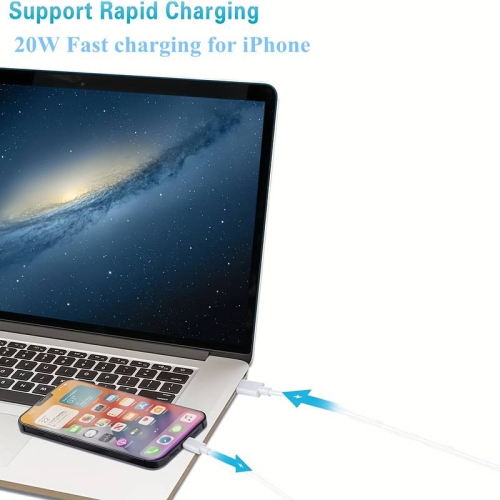 20W USB C to lightening 8-Pin Charger Cable - Fast Charging Cord for iPhone 14, 13, 12, 11/Mini/Pro/ProMax/iPad 8/Pro - White