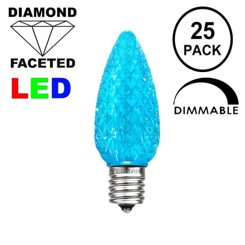 Novelty Lights 25 Pack C9 LED Faceted Ultra Bright Dimmable Outdoor Christmas Light Replacement Bulbs, E17/C9 Intermediate Base, 0.5 Watt