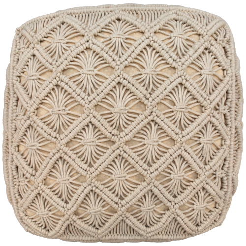 18" Beige Handmade Macrame Natural Cotton Square Pouf Ottoman