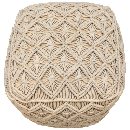 18" Beige Handmade Macrame Natural Cotton Square Pouf Ottoman