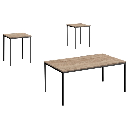Monarch Specialties I 7895P - Table Set, 3pcs Set, Coffee, End, Black Metal, Dark Taupe Laminate, Contemporary, Modern