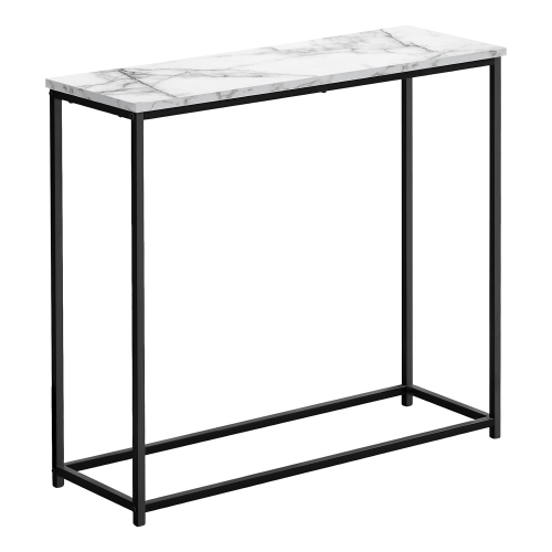 Monarch Specialties I 2255 - Accent Table, Console, Entryway, Narrow, Sofa, Living Room, Bedroom, White Marble Look Laminate, Black Metal,