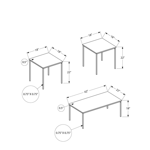 Monarch Specialties I 7894P - Table Set, 3pcs Set, Coffee, End, Black Metal, Black Laminate, Contemporary, Modern
