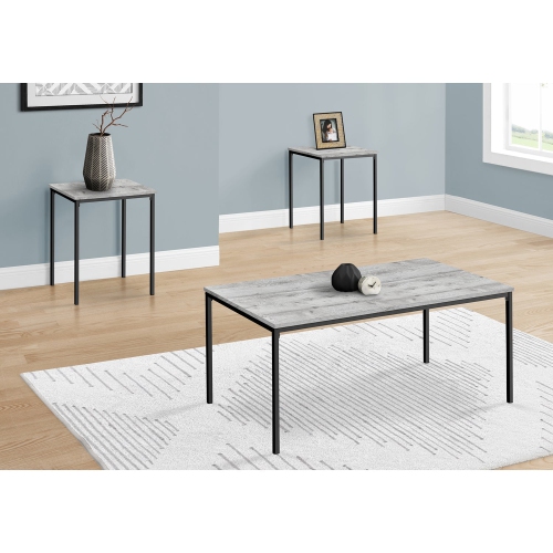 MONARCH SPECIALTIES  I 7896P - Table Set, 3PCs Set, Coffee, End Metal, Grey Laminate, Contemporary, Modern In Black