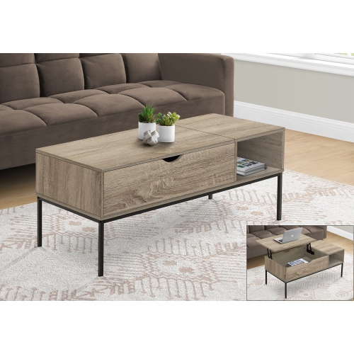 Monarch Specialties I 3806 - Coffee Table, 42" L, Rectangular, Cocktail, Lift-top, Dark Taupe, Black Metal, Contemporary, Modern