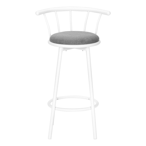 Monarch Specialties I 2397 - Bar Stool, Set Of 2, Swivel, Bar Height, White Metal, Grey Leather Look, Contemporary, Modern