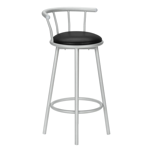 Monarch Specialties I 2399 - Bar Stool, Set Of 2, Swivel, Bar Height, Grey Metal, Black Leather Look, Contemporary, Modern