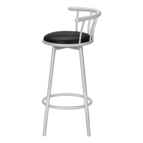 Monarch Specialties I 2399 - Bar Stool, Set Of 2, Swivel, Bar Height, Grey Metal, Black Leather Look, Contemporary, Modern