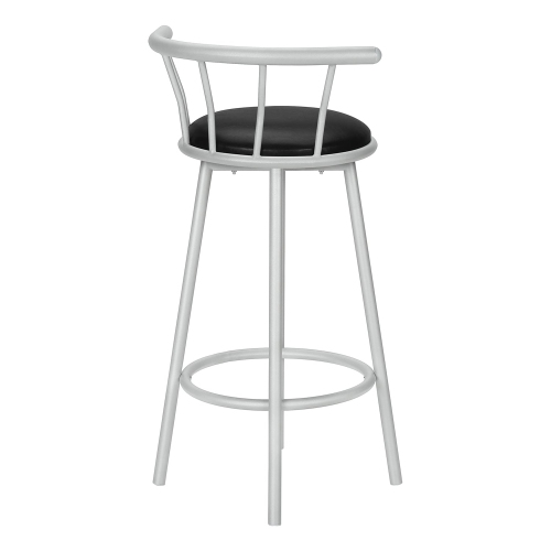 Monarch Specialties I 2399 - Bar Stool, Set Of 2, Swivel, Bar Height, Grey Metal, Black Leather Look, Contemporary, Modern