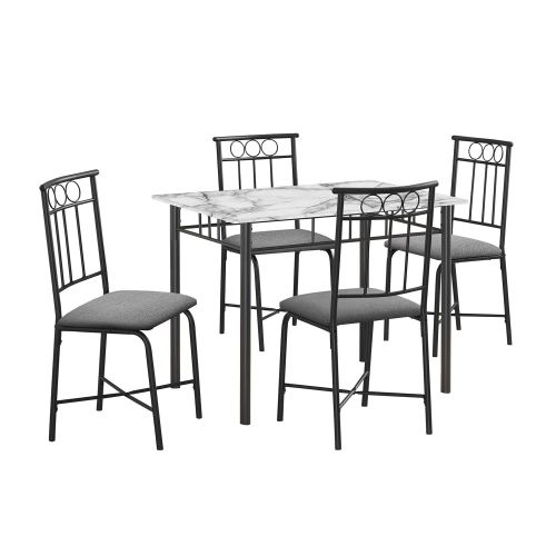 Monarch Specialties I 1014 - Dining Set, 5pcs Set, 40" Rectangular, Kitchen, Small, White Metal And Laminate, Grey Fabric, Contemporary, Modern