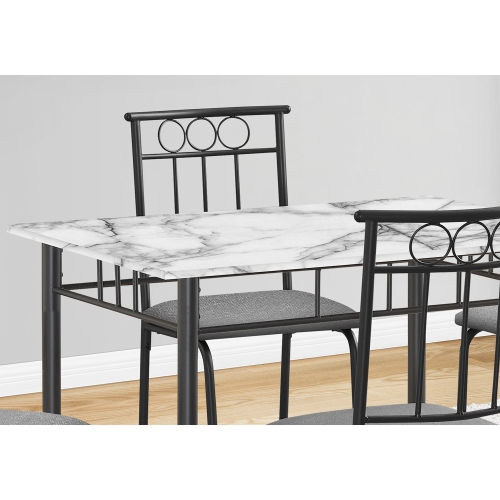 Monarch Specialties I 1014 - Dining Set, 5pcs Set, 40" Rectangular, Kitchen, Small, White Metal And Laminate, Grey Fabric, Contemporary, Modern