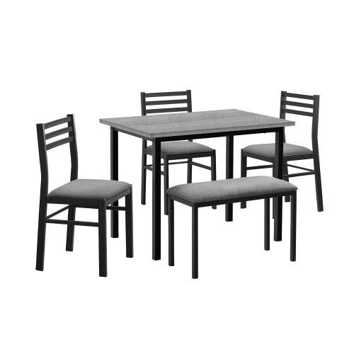 Monarch Specialties I 1037 - Dining Set, 5pcs Set, 40" Rectangular, Kitchen, Small, Black Metal, Grey Laminate, Grey Fabric, Contemporary, Modern