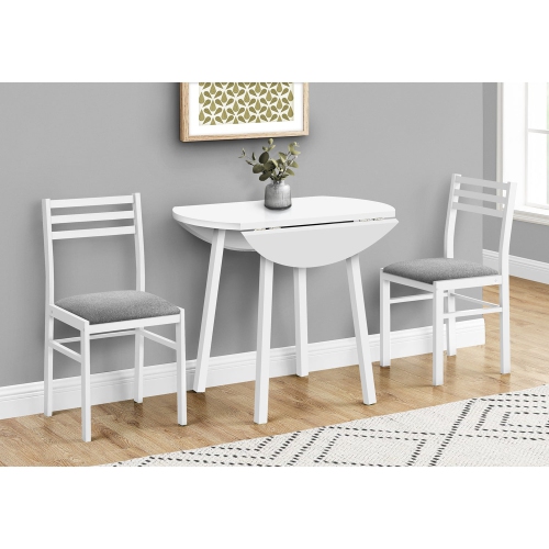 MONARCH SPECIALTIES  I 1011 - Dining Table Set, 3PCs Set, Small, 35" Drop Leaf, Kitchen Metal And Laminate, Grey Fabric, Contemporary, Modern In White I love the table and chairs!
