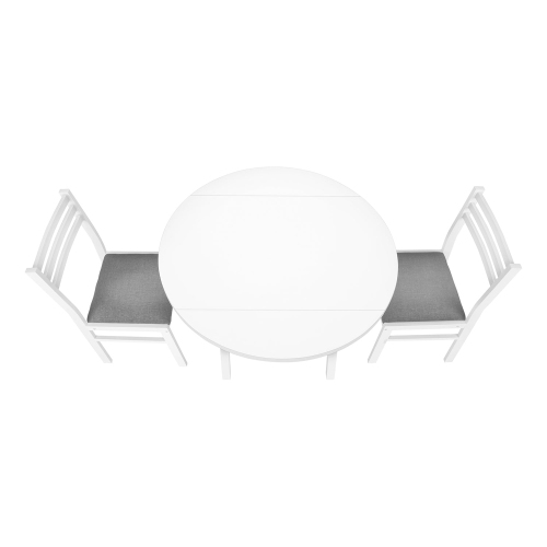 Monarch Specialties I 1011 - Dining Table Set, 3pcs Set, Small, 35" Drop Leaf, Kitchen, White Metal And Laminate, Grey Fabric, Contemporary, Modern