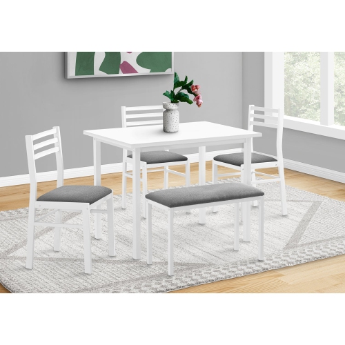 Monarch Specialties I 1031 - Dining Set, 5pcs Set, 40" Rectangular, Kitchen, Small, White Metal And Laminate, Grey Fabric, Contemporary, Modern