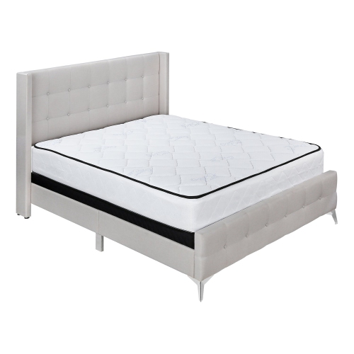 Monarch Specialties I 6041Q - Bed, Queen Size, Bedroom, Frame, Upholstered, Beige Linen Look, Chrome Metal Legs, Transitional