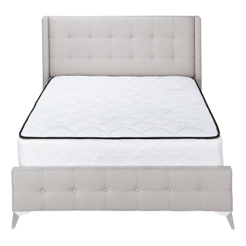 Monarch Specialties I 6041Q - Bed, Queen Size, Bedroom, Frame, Upholstered, Beige Linen Look, Chrome Metal Legs, Transitional