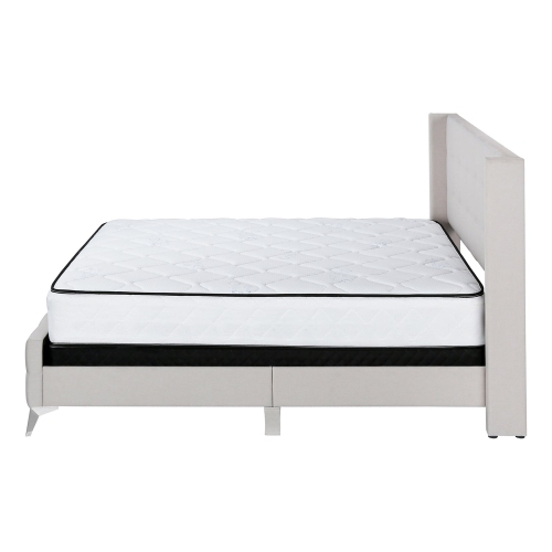 Monarch Specialties I 6041Q - Bed, Queen Size, Bedroom, Frame, Upholstered, Beige Linen Look, Chrome Metal Legs, Transitional