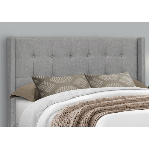 Monarch Specialties I 6040Q - Bed, Queen Size, Bedroom, Frame, Upholstered, Grey Linen Look, Chrome Metal Legs, Transitional