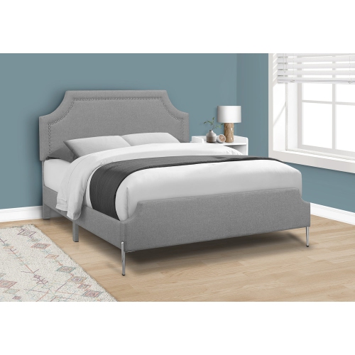 MONARCH SPECIALTIES  I 6035Q - Bed, Queen Size, Bedroom, Frame, Upholstered Linen Look, Chrome Metal Legs, Transitional In Grey