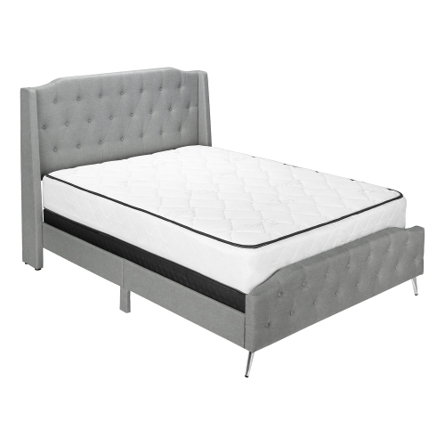 Monarch Specialties I 6045Q - Bed, Queen Size, Bedroom, Frame, Upholstered, Grey Linen Look, Chrome Metal Legs, Transitional