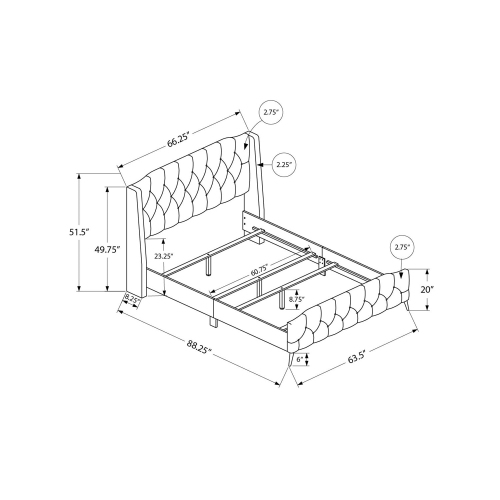 Monarch Specialties I 6045Q - Bed, Queen Size, Bedroom, Frame, Upholstered, Grey Linen Look, Chrome Metal Legs, Transitional