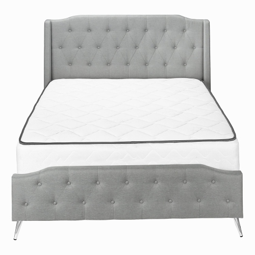 Monarch Specialties I 6045Q - Bed, Queen Size, Bedroom, Frame, Upholstered, Grey Linen Look, Chrome Metal Legs, Transitional