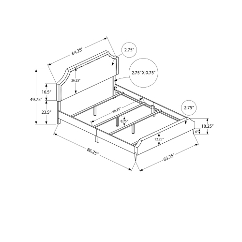 Monarch Specialties I 6036Q - Bed, Queen Size, Bedroom, Frame, Upholstered, Beige Linen Look, Chrome Metal Legs, Transitional