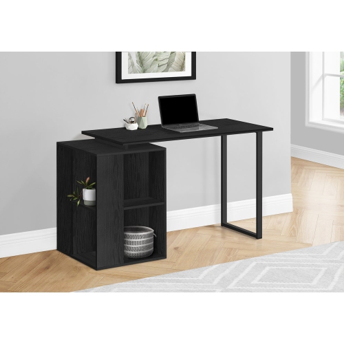 Monarch Specialties I 7601 - Computer Desk, Home Office, Left, Right Set-up, Storage Shelves, 55"L, Work, Laptop, Black Laminate, Black Metal,