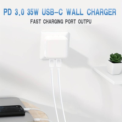 35W Dual Port USB-C Fast Charger block - PD 3.0 35W Foldable Power Adapter for Fast Charging - Cell Phone Wall Charger