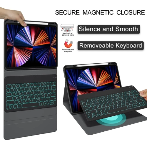 iPad Pro 12.9" Keyboard Case 2022/2021/2020 - Built-in Pencil Holder, Detachable Wireless Keyboard, Magnetic Smart Cover