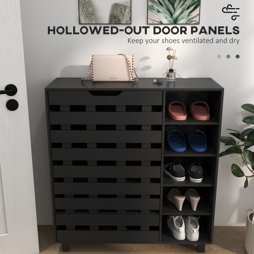 HOMCOM Modern Shoe Cabinet with Hollowed-Out Doors and 5-tier Open Shelves, 21 Pair Shoe Storage Cabinet for Entryway, Hallway, Living Room, Black