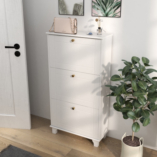 HOMCOM Narrow Shoe Cabinet with 3 Flip Drawers, Modern Shoe Storage Cabinet with Adjustable Shelves for Entryway, Hallway, Holds 12 Pairs of Shoes,