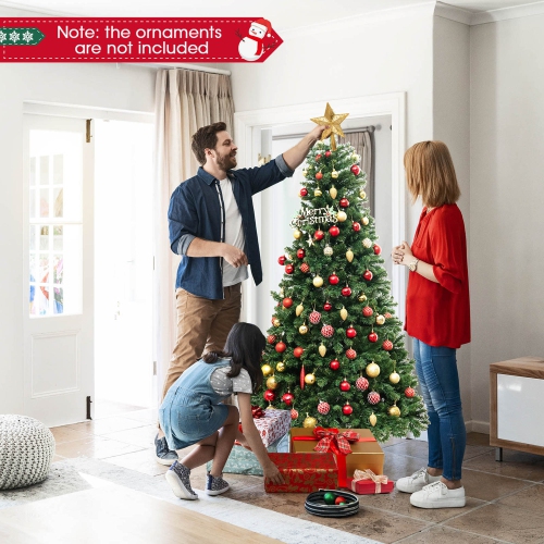 Gymax 6/7/8 FT Pre-Lit Artificial Christmas Tree Hinged Xmas Tree w/ Branch Tips & LED Lights