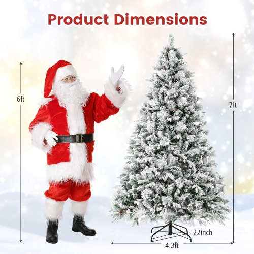 Gymax 4.5/6/7 FT Pre-Lit Artificial Christmas Tree Snow-Flocked Hinged Xmas Tree w/ 160/240/320 LED Lights & 472/850/1270 Branch Tips
