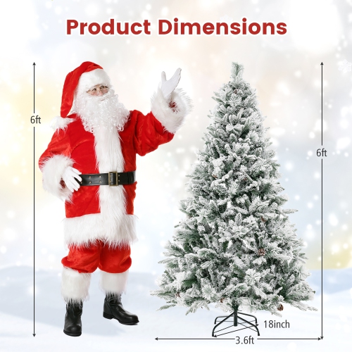Gymax 4.5/6/7 FT Pre-Lit Artificial Christmas Tree Snow-Flocked Hinged Xmas Tree w/ 160/240/320 LED Lights & 472/850/1270 Branch Tips