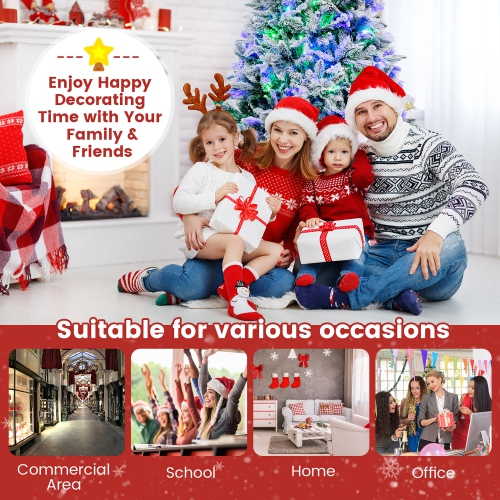 Gymax 4.5/6/7 FT Pre-Lit Artificial Christmas Tree Snow-Flocked Hinged Xmas Tree w/ 160/240/320 LED Lights & 472/850/1270 Branch Tips